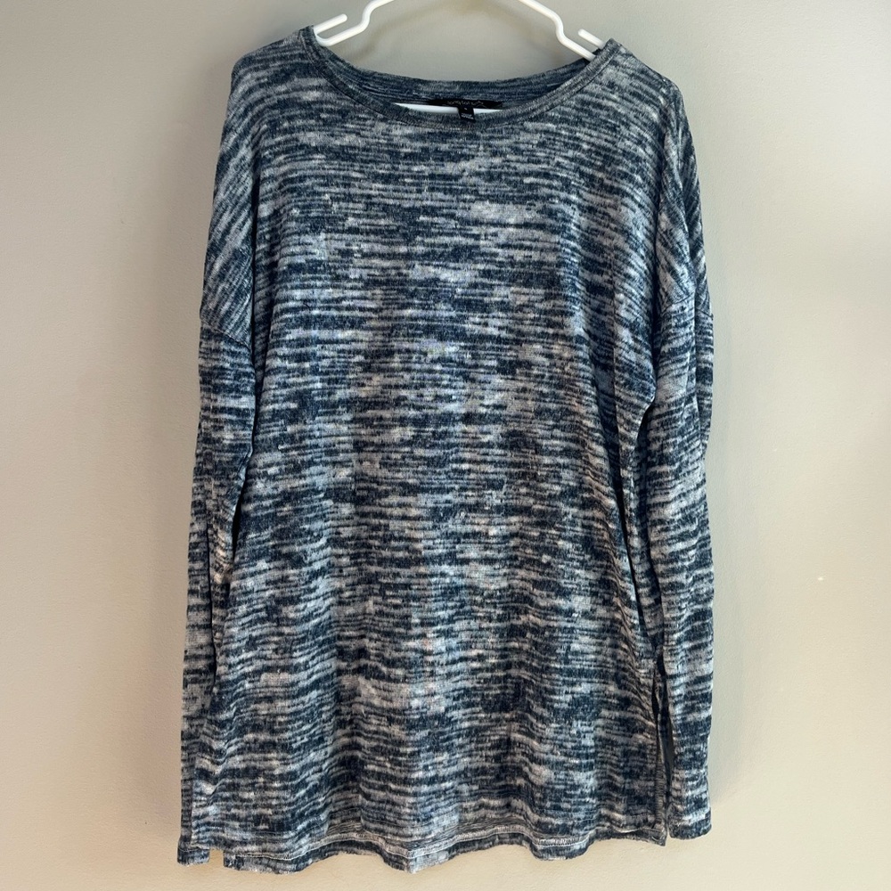 Long Tall Sally Blue and Gray Fuzzy Stripped Sweater Small